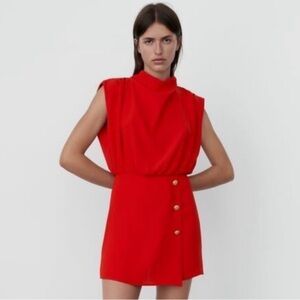 Never been worn, but no tags red romper from Zara with gold details